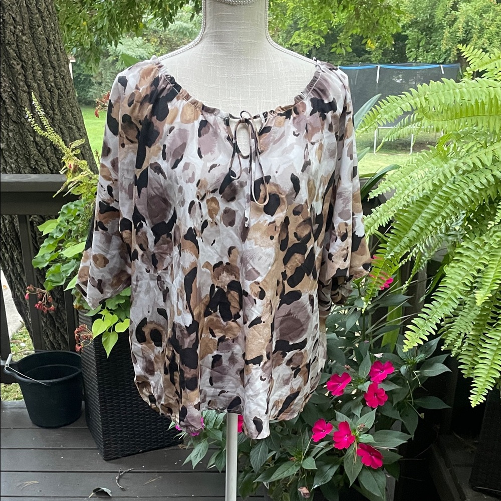 LOFT Women's Multicolor Blouse with Tie Neck